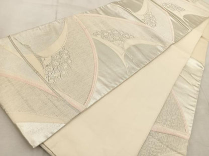 平和屋着物◎六通柄袋帯　唐織　飛鶴花文　銀糸　正絹　逸品　BAAV6790yc