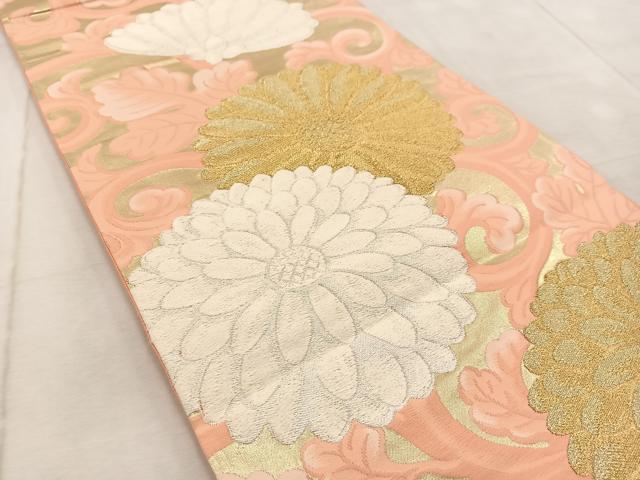 平和屋着物◎六通柄袋帯　唐織　菊唐草文　金銀糸　正絹　逸品　BAAV6792yc