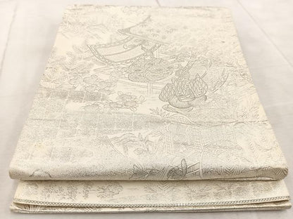 平和屋着物◎六通柄袋帯　プラチナ二重箔　九百錦織　平安人物文　正絹　逸品　BAAV6793yc
