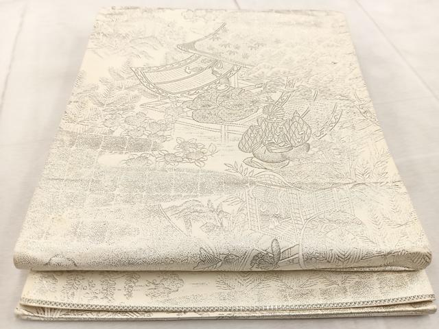 平和屋着物◎六通柄袋帯　プラチナ二重箔　九百錦織　平安人物文　正絹　逸品　BAAV6793yc