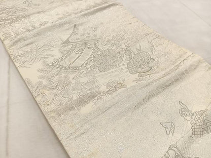 平和屋着物◎六通柄袋帯　プラチナ二重箔　九百錦織　平安人物文　正絹　逸品　BAAV6793yc