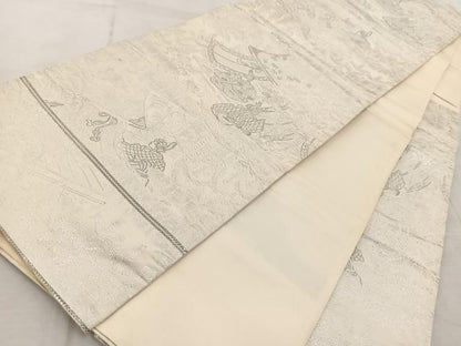 平和屋着物◎六通柄袋帯　プラチナ二重箔　九百錦織　平安人物文　正絹　逸品　BAAV6793yc