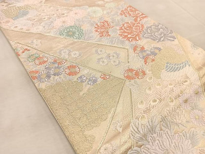 平和屋着物◎六通柄袋帯　唐織　花小袖華鳥文　金糸　正絹　逸品　BAAV6794yc