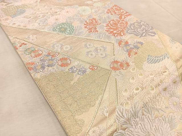 平和屋着物◎六通柄袋帯　唐織　花小袖華鳥文　金糸　正絹　逸品　BAAV6794yc
