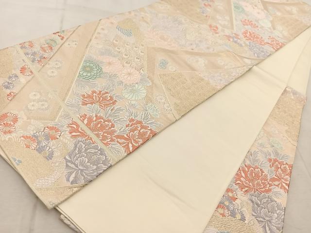 平和屋着物◎六通柄袋帯　唐織　花小袖華鳥文　金糸　正絹　逸品　BAAV6794yc