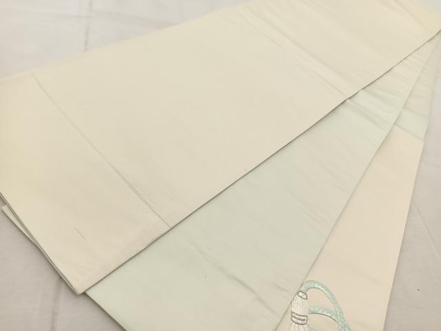 平和屋着物◎太鼓柄袋帯　総刺繍　銀駒刺繍　結び紐文　銀糸　正絹　逸品　BAAV6797yc