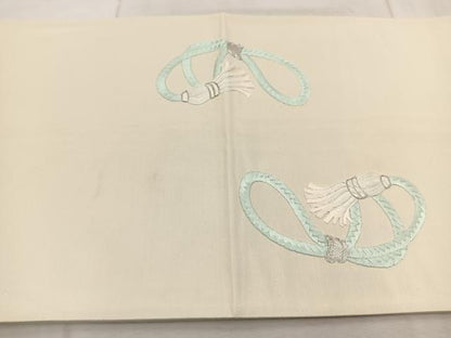 平和屋着物◎太鼓柄袋帯　総刺繍　銀駒刺繍　結び紐文　銀糸　正絹　逸品　BAAV6797yc