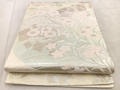 平和屋着物◎六通柄袋帯　草花文　金銀糸　引箔　正絹　逸品　BAAV6798yc