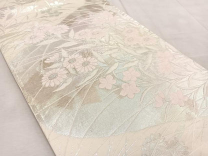 平和屋着物◎六通柄袋帯　草花文　金銀糸　引箔　正絹　逸品　BAAV6798yc