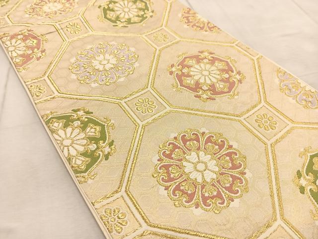平和屋着物◎西陣　六通柄袋帯　唐織　蜀江花文　金糸　正絹　逸品　BAAV6804yc