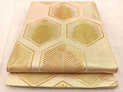 平和屋着物◎六通柄袋帯　亀甲若松葉文　金糸　正絹　逸品　BAAV6807yc