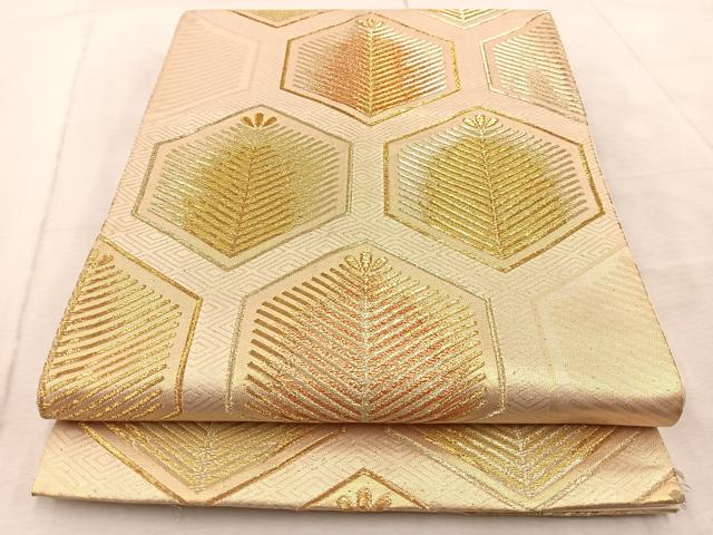 平和屋着物◎六通柄袋帯　亀甲若松葉文　金糸　正絹　逸品　BAAV6807yc