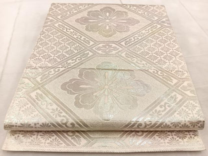 平和屋着物◎六通柄袋帯　芳趣菊菱紋　銀糸　やまと　正絹　逸品　BAAV6808yc