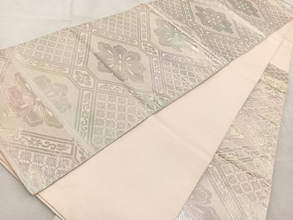 平和屋着物◎六通柄袋帯　芳趣菊菱紋　銀糸　やまと　正絹　逸品　BAAV6808yc