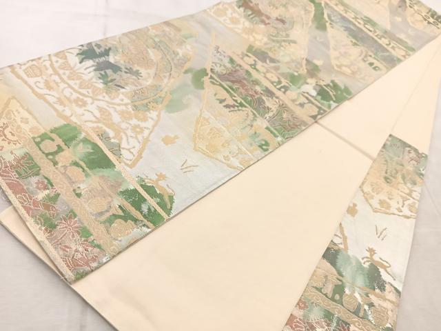 平和屋着物◎六通柄袋帯　手織　古都錦　壁画文様　金銀糸　引箔　正絹　逸品　BAAV6809yc
