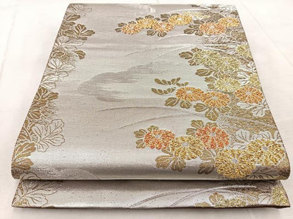 平和屋着物◎六通柄袋帯　菊花文　金銀糸　正絹　逸品　BAAV6822yc