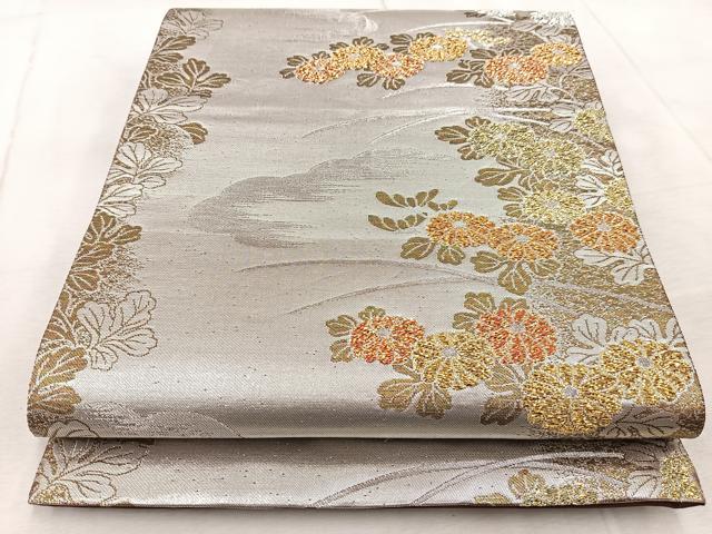 平和屋着物◎六通柄袋帯　菊花文　金銀糸　正絹　逸品　BAAV6822yc