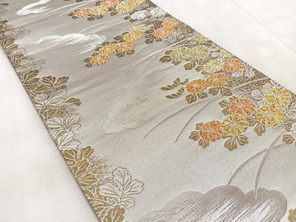 平和屋着物◎六通柄袋帯　菊花文　金銀糸　正絹　逸品　BAAV6822yc