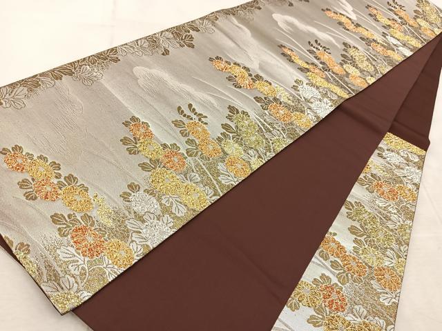 平和屋着物◎六通柄袋帯　菊花文　金銀糸　正絹　逸品　BAAV6822yc