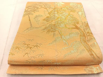 平和屋着物◎六通柄袋帯　初竹梅　金糸　正絹　逸品　BAAV6824yc
