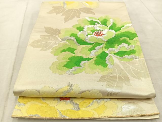平和屋着物◎六通柄袋帯 唐織 牡丹 金銀糸 正絹 逸品 BAAV6827yc