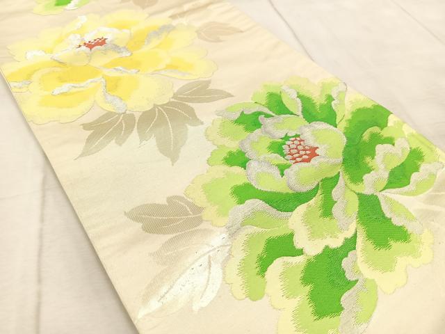 平和屋着物◎六通柄袋帯 唐織 牡丹 金銀糸 正絹 逸品 BAAV6827yc