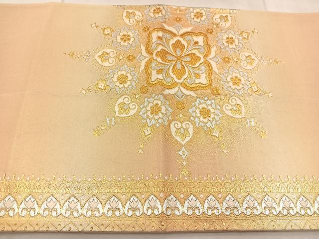平和屋着物◎六通柄袋帯　正倉院花文　金銀糸　引箔　正絹　逸品　BAAV6828yc