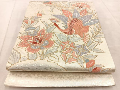平和屋着物◎太鼓柄袋帯　鳳凰更紗　銀糸　正絹　逸品　BAAV6830yc