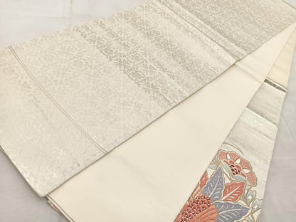 平和屋着物◎太鼓柄袋帯　鳳凰更紗　銀糸　正絹　逸品　BAAV6830yc