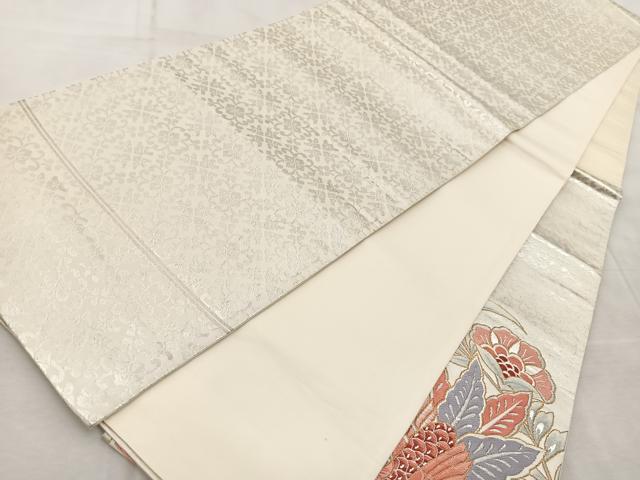 平和屋着物◎太鼓柄袋帯　鳳凰更紗　銀糸　正絹　逸品　BAAV6830yc