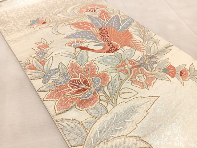 平和屋着物◎太鼓柄袋帯　鳳凰更紗　銀糸　正絹　逸品　BAAV6830yc