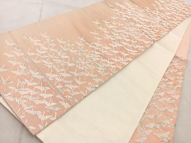 平和屋着物◎六通柄袋帯　唐織　飛鶴立波文　銀糸　引箔　正絹　逸品　BAAV6832yc