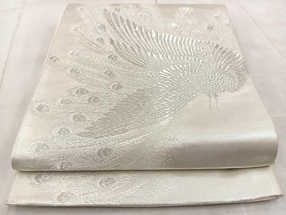 平和屋着物◎六通柄袋帯　孔雀　銀糸　正絹　逸品　BAAV6833yc