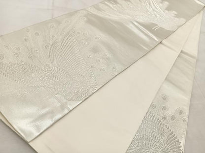 平和屋着物◎六通柄袋帯　孔雀　銀糸　正絹　逸品　BAAV6833yc