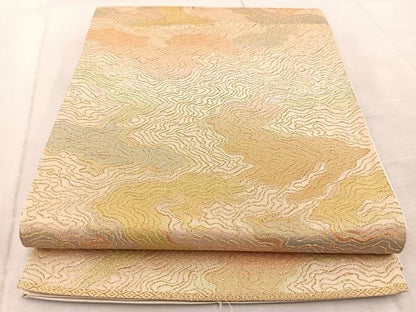 平和屋着物◎六通柄袋帯　墨流し文様　金銀糸　引箔　正絹　逸品　BAAV6834yc