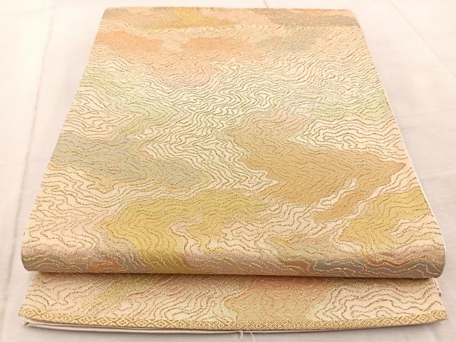 平和屋着物◎六通柄袋帯　墨流し文様　金銀糸　引箔　正絹　逸品　BAAV6834yc
