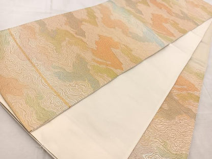 平和屋着物◎六通柄袋帯　墨流し文様　金銀糸　引箔　正絹　逸品　BAAV6834yc