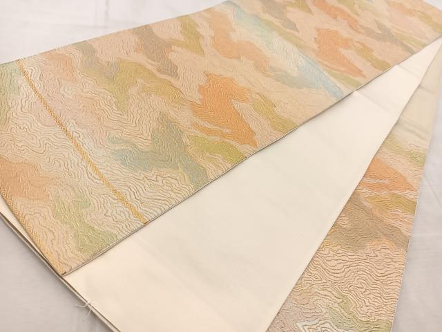 平和屋着物◎六通柄袋帯　墨流し文様　金銀糸　引箔　正絹　逸品　BAAV6834yc