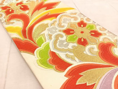 平和屋着物◎六通柄袋帯　唐織　正倉院花唐草文　金銀糸　正絹　逸品　BAAV6835yc