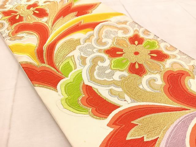 平和屋着物◎六通柄袋帯　唐織　正倉院花唐草文　金銀糸　正絹　逸品　BAAV6835yc