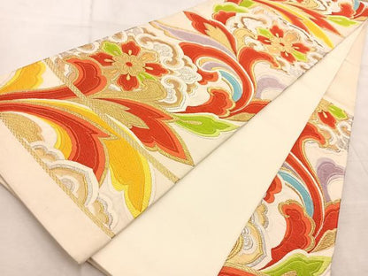 平和屋着物◎六通柄袋帯　唐織　正倉院花唐草文　金銀糸　正絹　逸品　BAAV6835yc