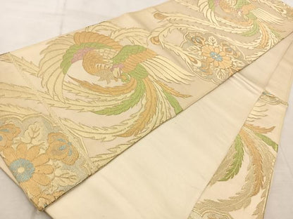 平和屋着物◎六通柄袋帯　鳳凰花文　金糸　正絹　逸品　BAAV6838yc