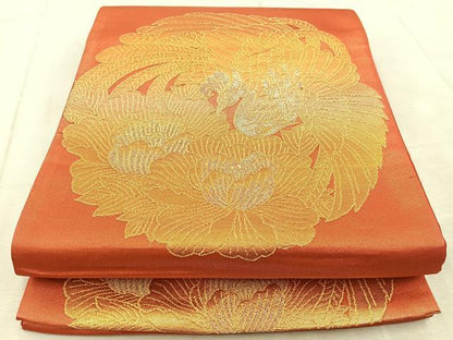 平和屋着物◎六通柄袋帯 鳳凰牡丹文 金糸 引箔 正絹 逸品 BAAV6842yc