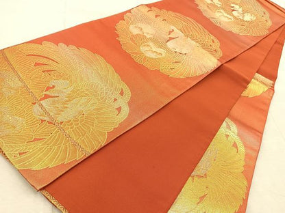 平和屋着物◎六通柄袋帯 鳳凰牡丹文 金糸 引箔 正絹 逸品 BAAV6842yc
