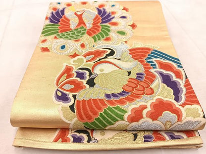 平和屋着物◎六通柄袋帯　唐織　鳳凰鴛鴦文　金銀糸　正絹　逸品　BAAV6844yc