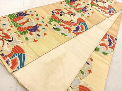 平和屋着物◎六通柄袋帯　唐織　鳳凰鴛鴦文　金銀糸　正絹　逸品　BAAV6844yc