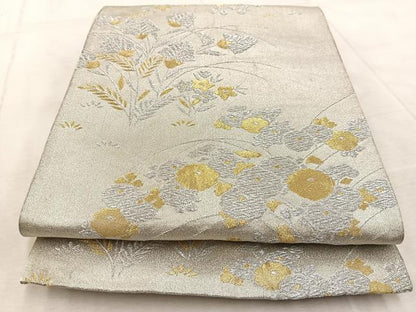 平和屋着物◎六通柄袋帯　秋草文　金銀糸　正絹　逸品　BAAV6848yc