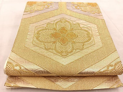 平和屋着物◎六通柄袋帯　亀甲花菱文　金銀糸　引箔　正絹　逸品　BAAV6849yc
