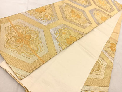 平和屋着物◎六通柄袋帯　亀甲花菱文　金銀糸　引箔　正絹　逸品　BAAV6849yc