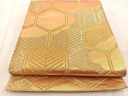 平和屋着物◎六通柄袋帯　亀甲若松葉文　金銀糸　正絹　逸品　BAAV6850yc